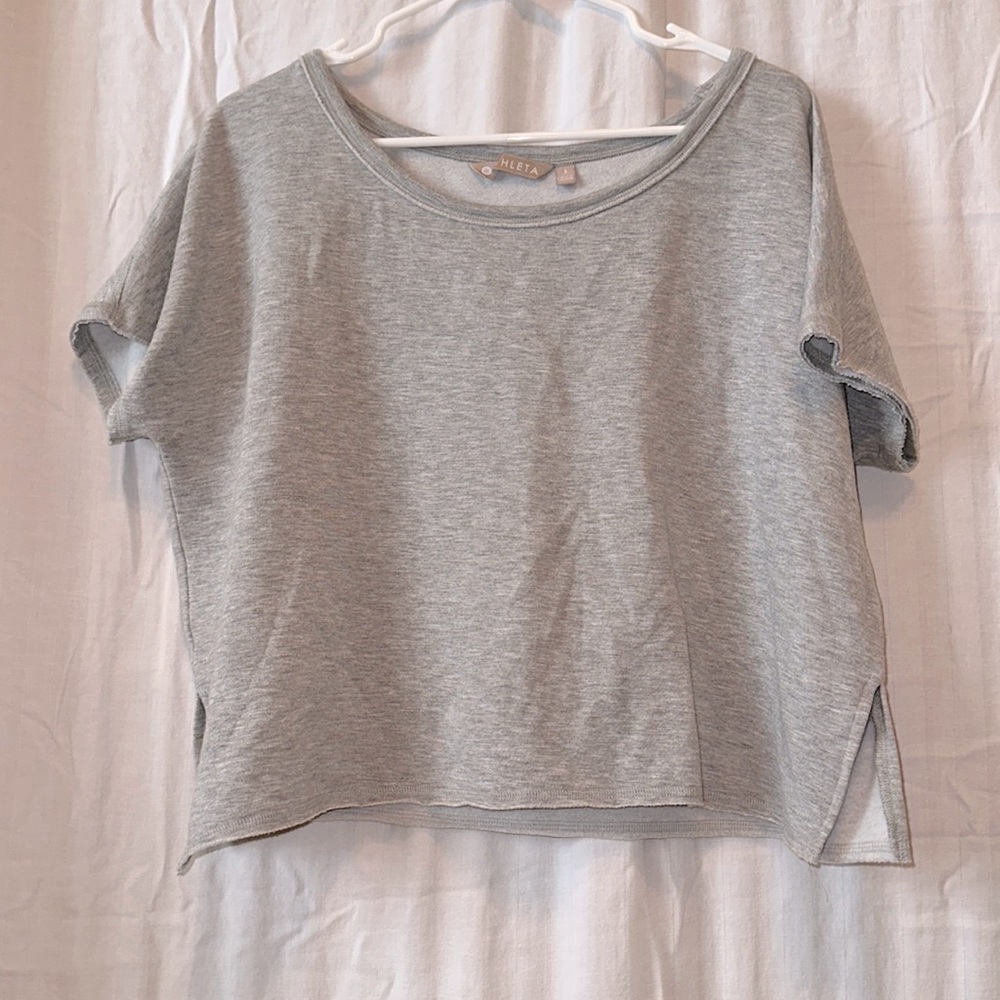 Athleta women’s cropped fleece tshirt, wide neck, size small